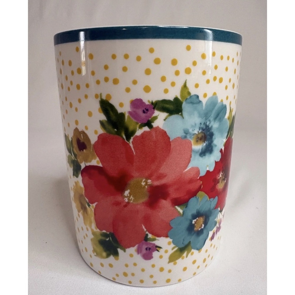 Pioneer Woman Breezy Blossom Crock Utensil Holder Floral Polka Dot Cottage Core